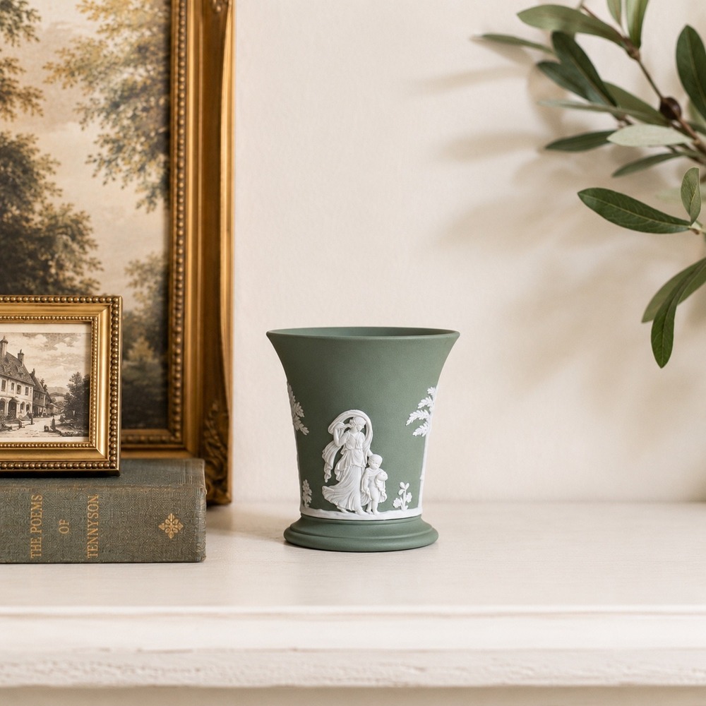 Wedgwood‎ Sage Green Jasperware Small Flared Vase Neoclassical Made in England